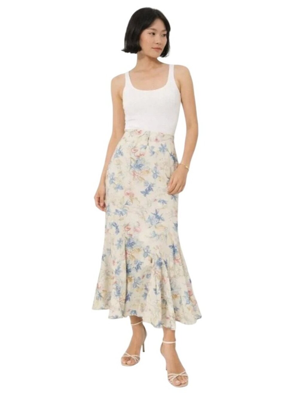 Tuckernuck Cosmos Floral Mallory Skirt in Snowberry New Womens